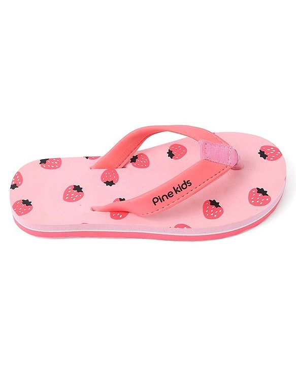 Pine Kids Slip On Flip Flops Strawberry Print - Pink