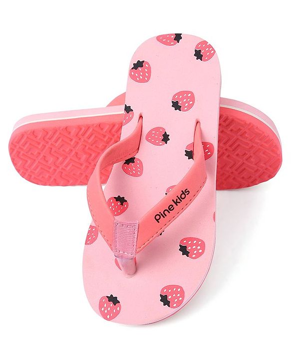 Pine Kids Slip On Flip Flops Strawberry Print - Pink