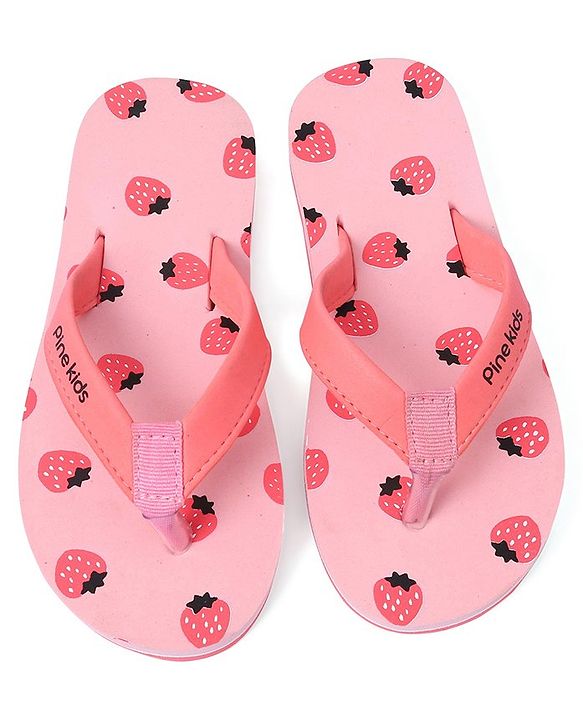 Pine Kids Slip On Flip Flops Strawberry Print - Pink