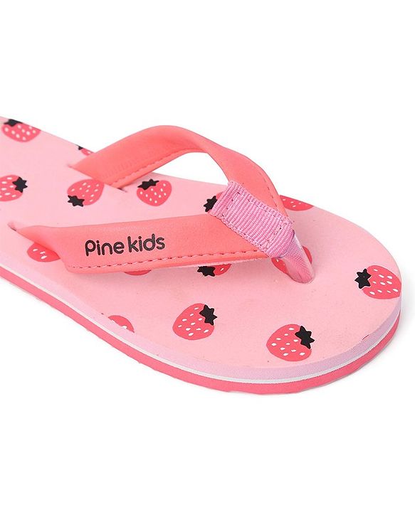 Pine Kids Slip On Flip Flops Strawberry Print - Pink