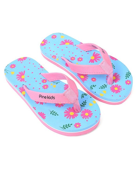Pine Kids Slip On Flip Flop Floral Print - Pink & Blue