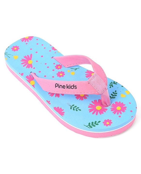 Pine Kids Slip On Flip Flop Floral Print - Pink & Blue