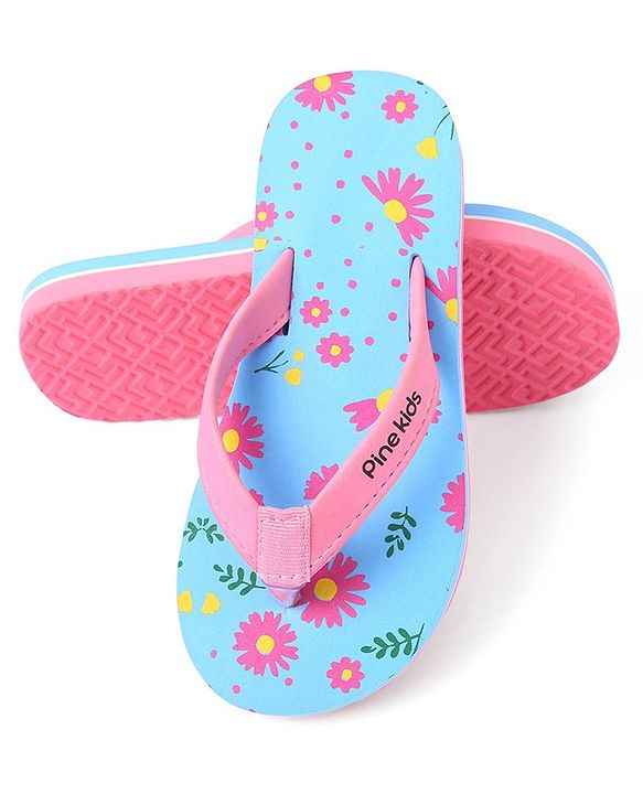 Pine Kids Slip On Flip Flop Floral Print - Pink & Blue