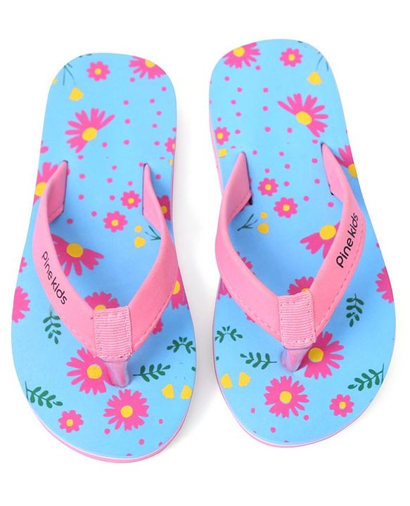 Pine Kids Slip On Flip Flop Floral Print - Pink & Blue