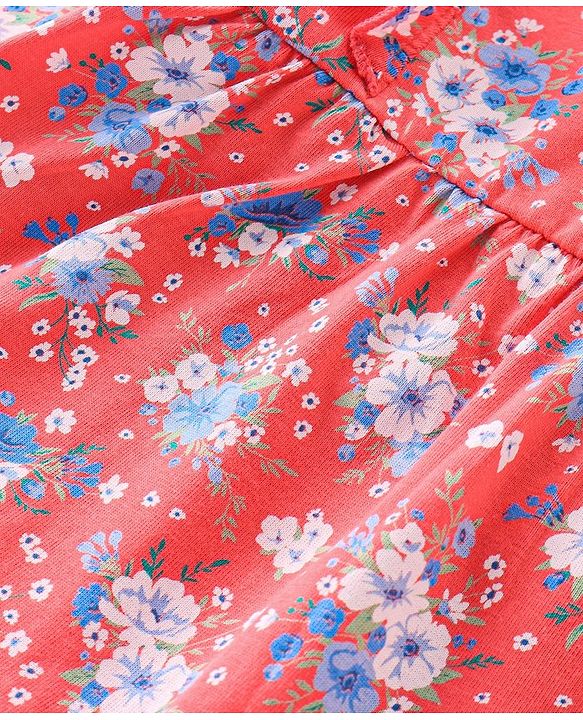 Babyhug 100% Cotton Knit Full Sleeves Top with Floral Print - Red
