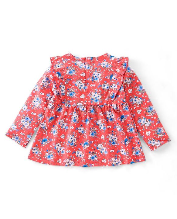 Babyhug 100% Cotton Knit Full Sleeves Top with Floral Print - Red