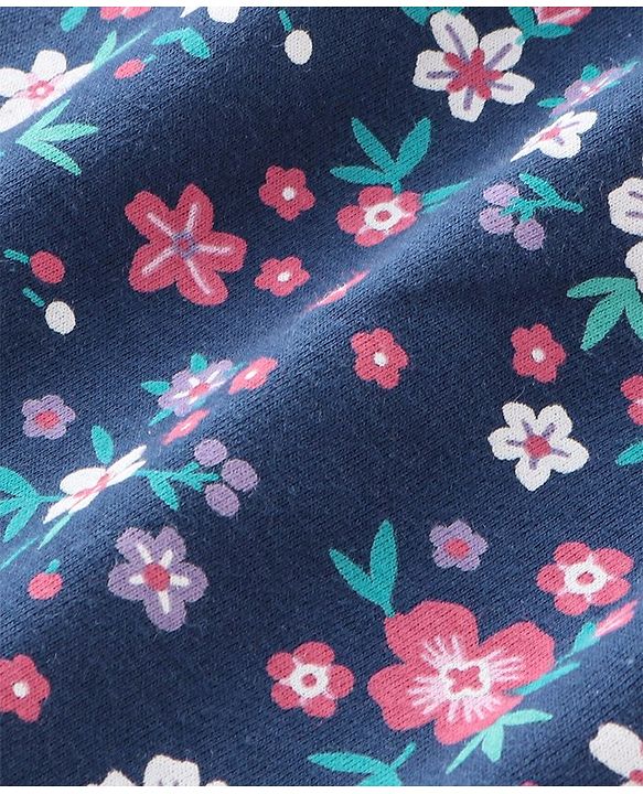 Babyhug Cotton Knit Full Sleeves Printed Top with Frill Detailing Floral Printed - Navy Blue