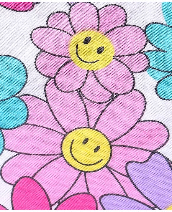 Babyhug Cotton Knit Full Sleeves Tee  & Frill Detailing Floral Print- Pink Purple & Blue