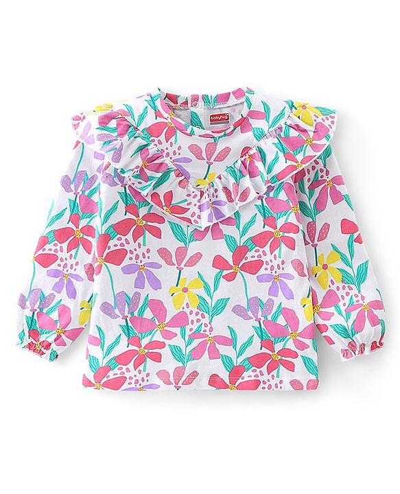 Babyhug Cotton Knit Full Sleeves Top with Floral Print - Off White