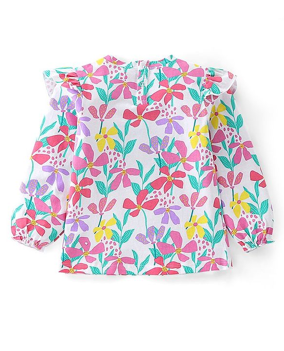 Babyhug Cotton Knit Full Sleeves Top with Floral Print - Off White