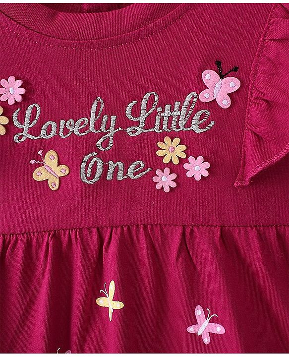 Babyhug Cotton Full Sleeves Tee With Floral Graphics & Frill Detailing- Maroon