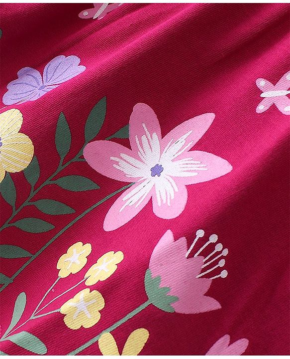 Babyhug Cotton Full Sleeves Tee With Floral Graphics & Frill Detailing- Maroon