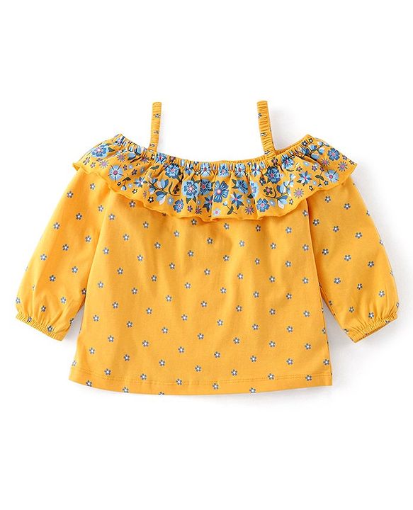 Babyhug Cotton Knit Full Sleeves Top Floral Printed - Yellow