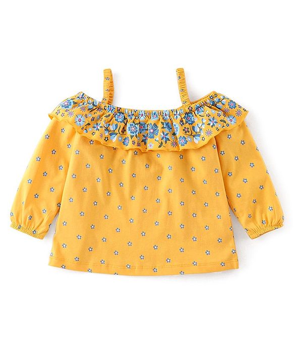 Babyhug Cotton Knit Full Sleeves Top Floral Printed - Yellow
