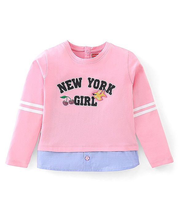 Babyhug 100% Cotton Knit Full Sleeves T-Shirt with Text Graphics - Pink