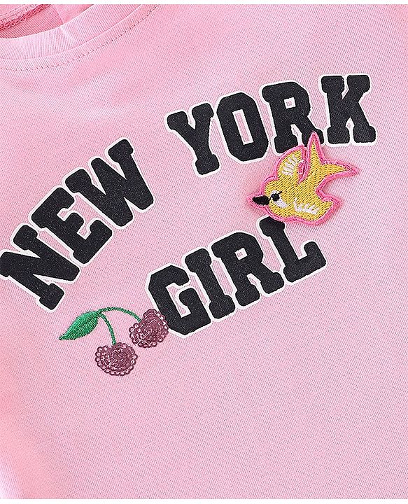 Babyhug 100% Cotton Knit Full Sleeves T-Shirt with Text Graphics - Pink