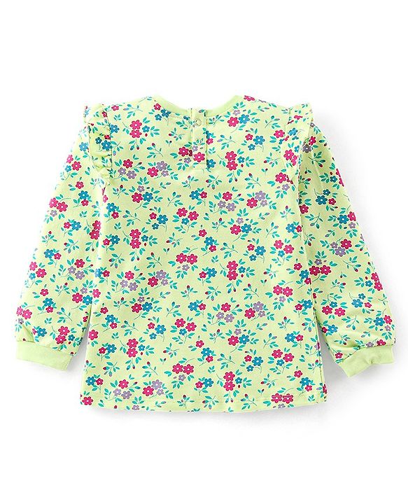 Babyhug 100% Cotton Full Sleeves Winter T-Shirt With All Over Floral Print - Lime Green
