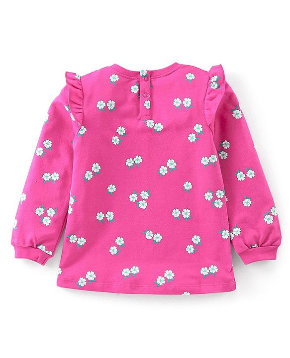 Babyhug 100% Full Sleeves Winter T-Shirt With All Over Floral Print - Purple