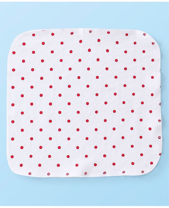Babyhug Cotton Terry Knit Wash cloth Polka Dots Print Pack of 6 L 30 x B 30 cm - Red & White