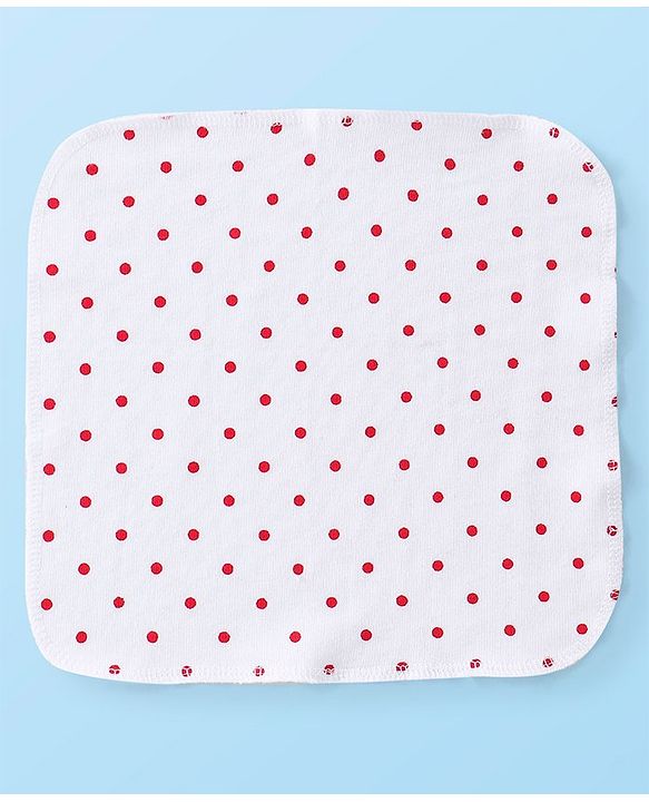 Babyhug Cotton Terry Knit Wash cloth Polka Dots Print Pack of 6 L 30 x B 30 cm - Red & White