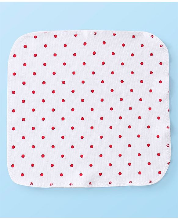 Babyhug Cotton Terry Knit Wash cloth Polka Dots Print Pack of 6 L 30 x B 30 cm - Red & White