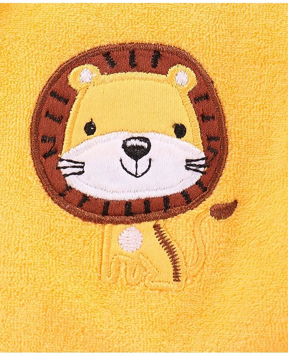 Babyhug Cotton Terry Knit Full Sleeves Hooded Bath Robe Lion Design - Yellow
