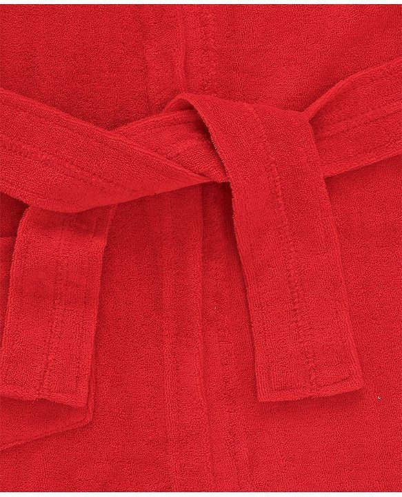 Babyhug Cotton Knit Full Sleeves Hooded Bath Robe Penguin Design - Red