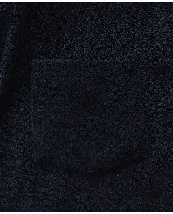 Babyhug Cotton Knit Full Sleeves Hooded Bath Robe Bear Embroidery - Navy Blue