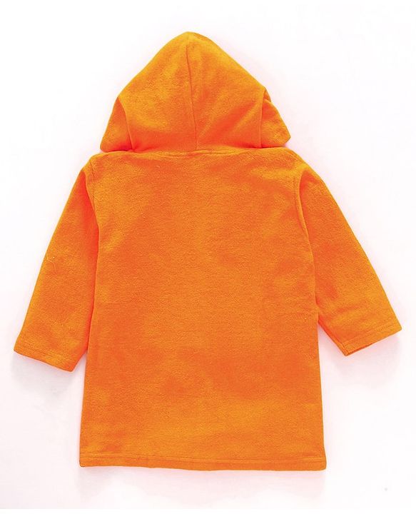 Babyhug Cotton Knit Full Sleeves Hooded Bath Robe Text Embroidery - Orange