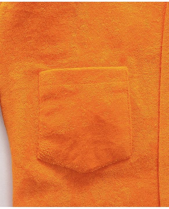 Babyhug Cotton Knit Full Sleeves Hooded Bath Robe Text Embroidery - Orange
