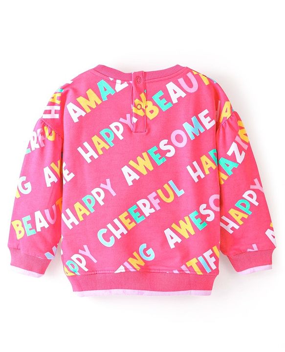 Babyhug 100% Cotton Knit Full Sleeves Sweatshirt With Text Print - Pink