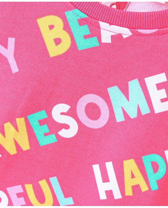 Babyhug 100% Cotton Knit Full Sleeves Sweatshirt With Text Print - Pink