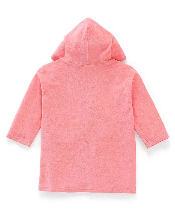 Babyhug Cotton Knit Full Sleeves Hooded Bath Robe Kitten Design - Pink