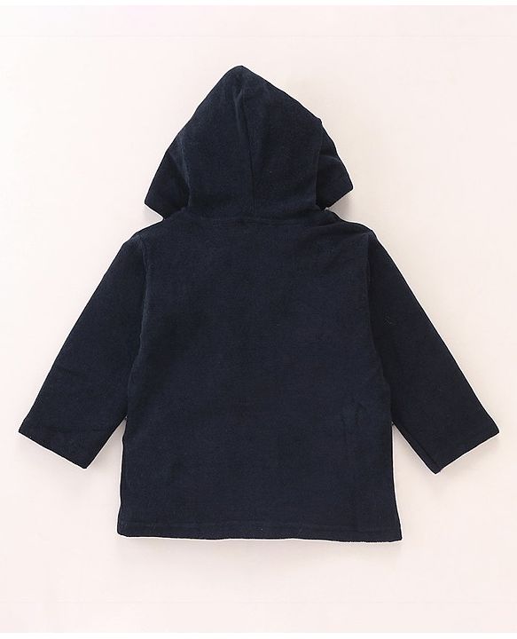 Babyhug Cotton Knit Full Sleeves Hooded Bath Robe Dolphin Patch - Navy Blue