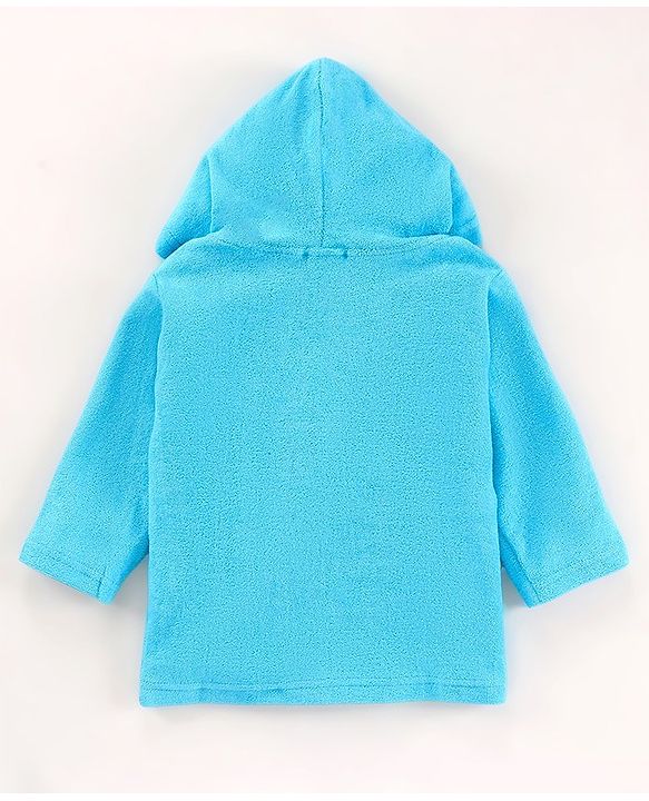 Babyhug Cotton Full Sleeves Hooded Bath Robe with Lion Embroidery - Blue