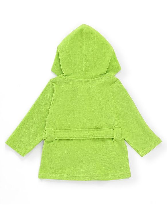 Babyhug Cotton Knit Full Sleeves Hooded Bath Robe Giraffe Embroidery - Green