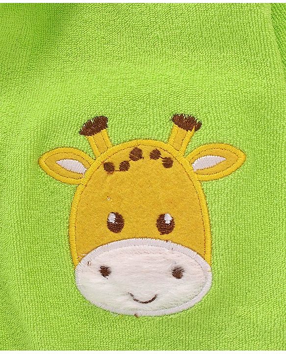 Babyhug Cotton Knit Full Sleeves Hooded Bath Robe Giraffe Embroidery - Green