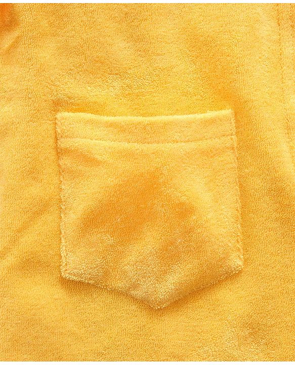 Babyhug Cotton Knit Full Sleeves Hooded Bath Robe Squirrel Patch - Yellow