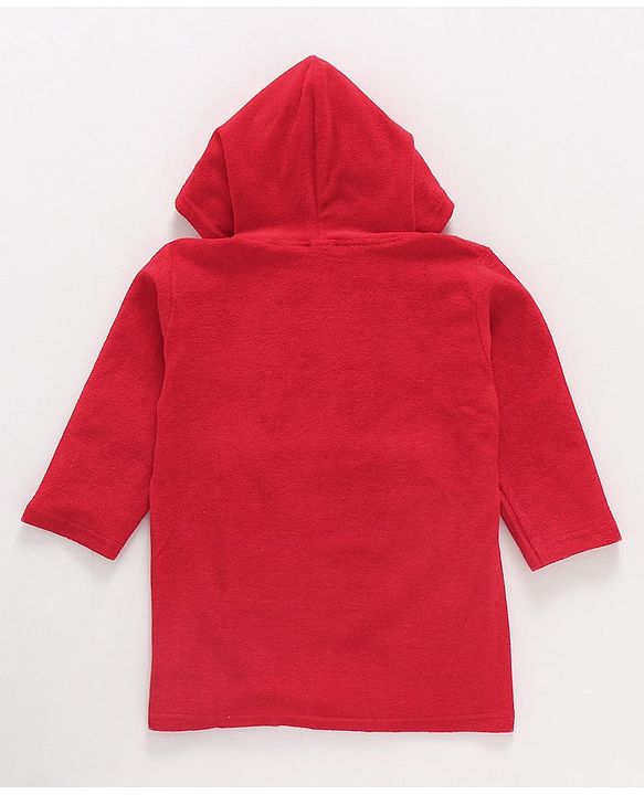 Babyhug Cotton Knit Full Sleeves Hooded Bath Robe Whale Patch -Red