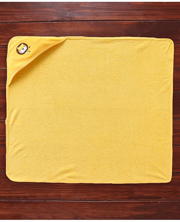 Babyhug Cotton Terry Knit Towel with Hood Lion Applique L 76.2 x B 76.2 cm - Yellow