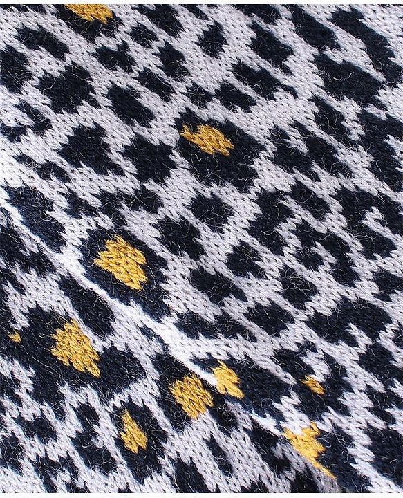 Babyhug Full Sleeves Sweater Set Leopard Design- Navy Blue & White