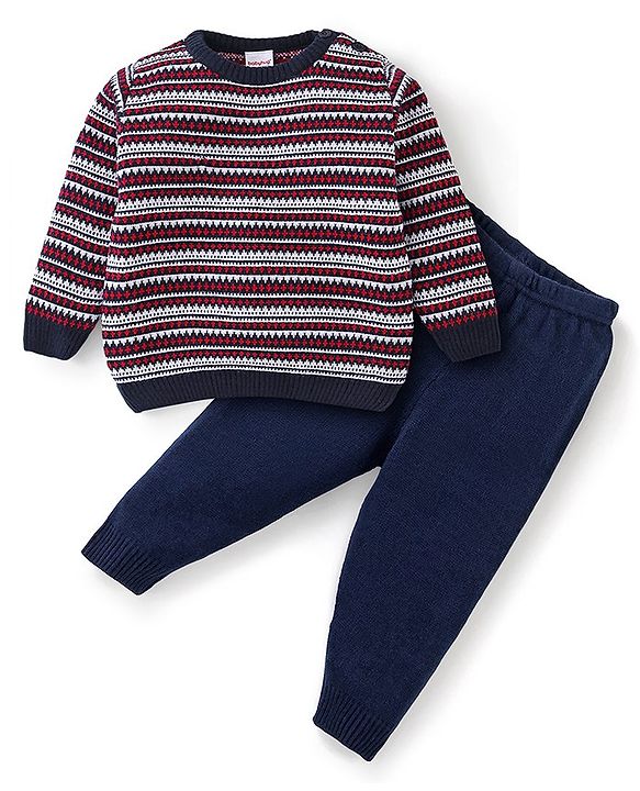 Babyhug Knit Full Sleeves Baby Sweater Set Intarsia Design - Multicolor