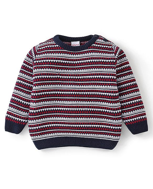 Babyhug Knit Full Sleeves Baby Sweater Set Intarsia Design - Multicolor