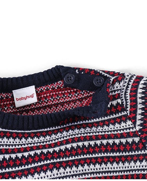 Babyhug Knit Full Sleeves Baby Sweater Set Intarsia Design - Multicolor