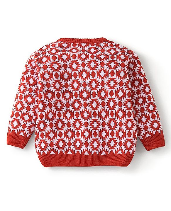 Babyhug Knit Full Sleeves Baby Sweater Set Argyle Design - Orange