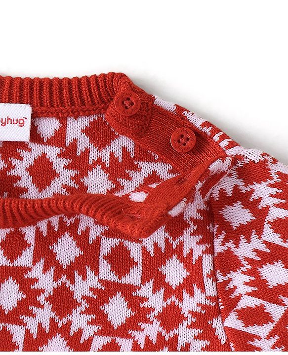 Babyhug Knit Full Sleeves Baby Sweater Set Argyle Design - Orange
