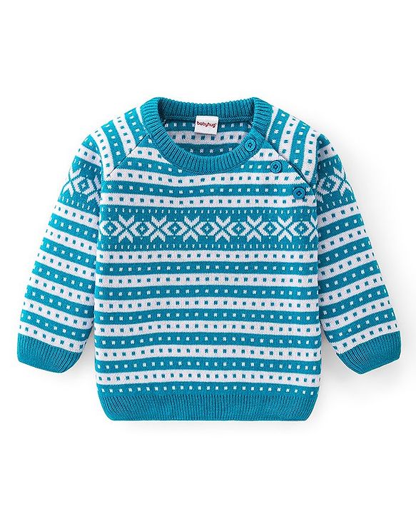 Babyhug Knitted Full Sleeves Anastasia Design Sweater Set - Aqua Blue