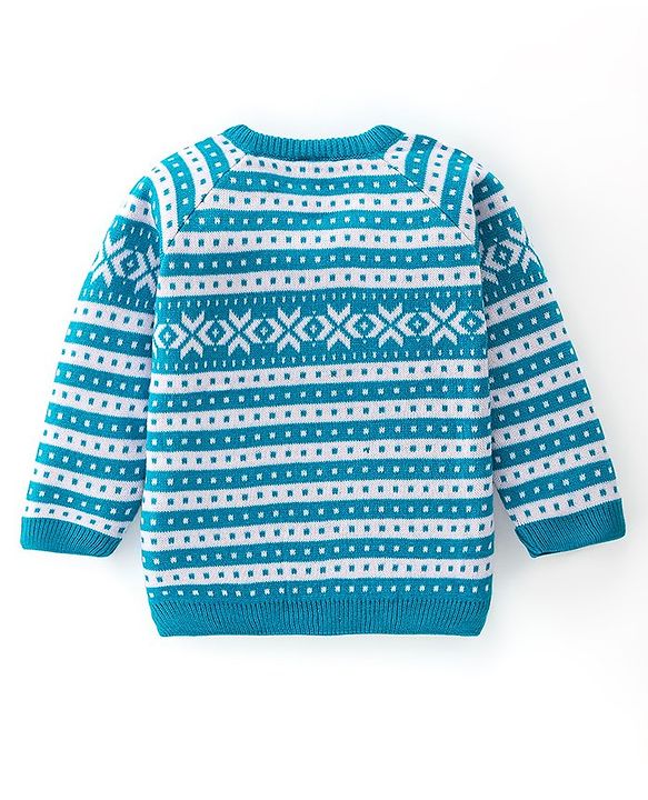 Babyhug Knitted Full Sleeves Anastasia Design Sweater Set - Aqua Blue