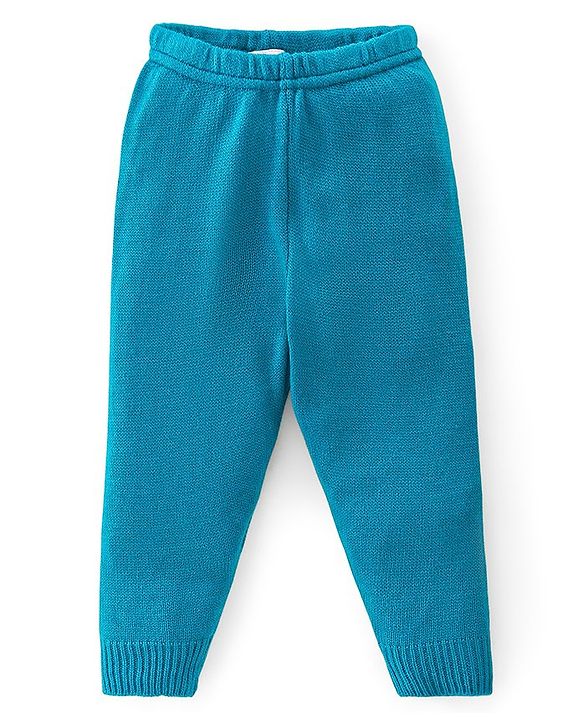 Babyhug Knitted Full Sleeves Anastasia Design Sweater Set - Aqua Blue