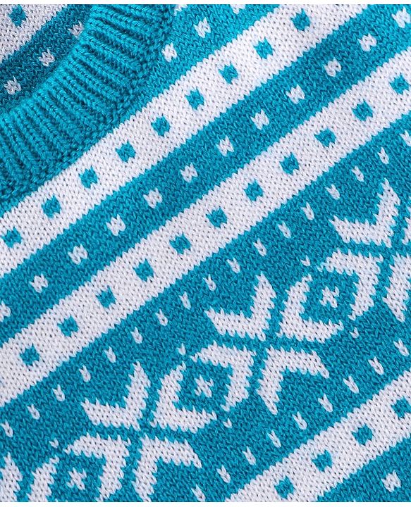 Babyhug Knitted Full Sleeves Anastasia Design Sweater Set - Aqua Blue